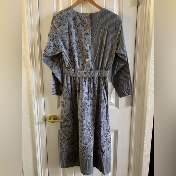 Gunne Sax Vintage 80s Gray Floral Leaf Swirl Back Button Midi Dress | Size 12 - Picture 4 of 11